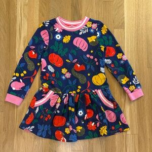 Girls Mini Boden Dress Blue with Multicolor Floral Bunny Hedgehog Size 7-8 Years